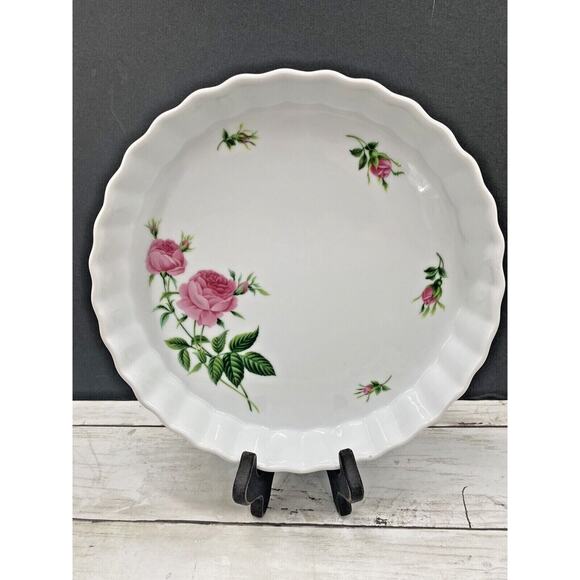 Christineholm Porcelain Rose Pattern Quiche, Tart, Pie Plate 9.5" Baking Dish - Picture 1 of 12